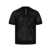 Hollow out double neck fake two pearl short sleeves