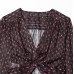 Elegant V-neck Long Sleeve Printed Top with Tie Detail for Women