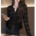 Elegant Lace Zippered Fitted Long Sleeve Women's Top with Round Neck in Black