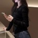 Elegant Lace Zippered Fitted Long Sleeve Women's Top with Round Neck in Black Elegant Lace Zippered Fitted Long Sleeve Women's Top with Round Neck in Black
