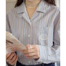 Casual Cuban Collar Embroidered Lace Applique Long Sleeve Shirt