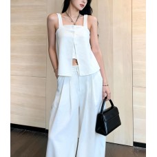 False Two-Piece Vest and Wide-Leg Pants Set Elegant Slim-Fit Outfit False Two-Piece Vest and Wide-Leg Pants Set Elegant Slim-Fit Outfit