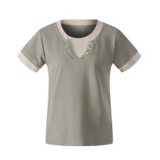 Fake two short sleeved front shoulder studded tops