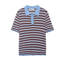 Style Stripe Knit Polo Neck Short Sleeve Top for Women Style Stripe Knit Polo Neck Short Sleeve Top for Women