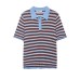 Style Stripe Knit Polo Neck Short Sleeve Top for Women