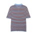 Style Stripe Knit Polo Neck Short Sleeve Top for Women