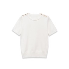 Round Neck Short Sleeve Knit Top with Shoulder Button Detail