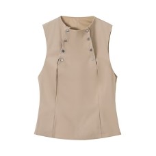 Chic Sleeveless Solid Color Fitted Button-Up Top for Women