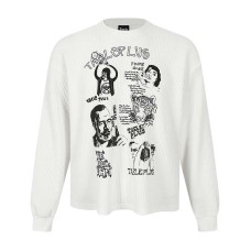 Character letter printed round neck long sleeved shirt
