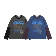 Pattern letter printed round neck long sleeved T-shirt