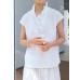 Drifting Moon Two-Tone Ruffled Neckline Literary-Style Sleeveless Top
