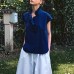 Drifting Moon Two-Tone Ruffled Neckline Literary-Style Sleeveless Top