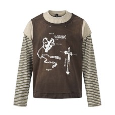 Splicing letter pattern printed fake two long sleeves