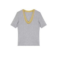 Early V-Neck Knitwear Women's False Two-Piece Retro Color-Blocked Top