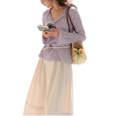 Tencel Wool Knit Top for Women Lightweight Knitwear