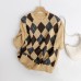 Style Loose Diamond Pattern Short Sleeve Knit Top