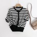 Style Stripe Short Sleeve Round Neck Knit Top