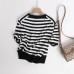 Style Stripe Short Sleeve Round Neck Knit Top