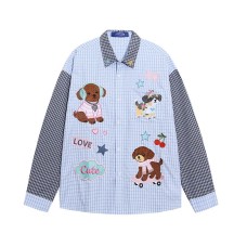 Cartoon Dog Letter Heavy Embroidery Grid Splicing Long Sleeve