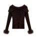 One-Shoulder Knit Top for Women with Ostrich Feather Sleeve
