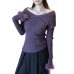 One-Shoulder Knit Top for Women with Ostrich Feather Sleeve