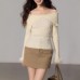 One-Shoulder Knit Top for Women with Ostrich Feather Sleeve