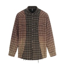 Grid contrasting color splicing with rough edges long sleeves