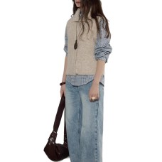 Turn-Down Collar and Single Breasted Design Simple and Versatile Top