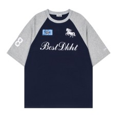 Splicing color blocked shoulder short sleeved T-shirt