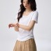 round-neck basic tee summer short sleeve loose straight cut slimming top