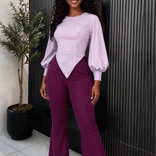 Asymmetric round neck long sleeved top set