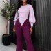 Asymmetric round neck long sleeved top set