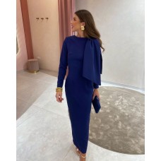 Round neck bow long sleeved dress