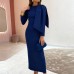 Round neck bow long sleeved dress