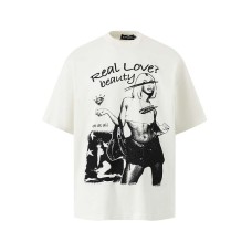 Character letter printed short sleeved shirt