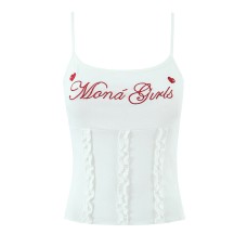 Style Letter Embroidery Ruffle Strap Crop Top