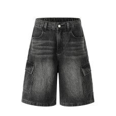 Used washed denim workwear shorts
