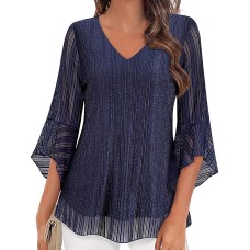 V-neck seven quarter flared sleeve top