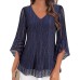 V-neck seven quarter flared sleeve top