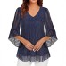 V-neck seven quarter flared sleeve top