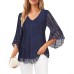 V-neck seven quarter flared sleeve top