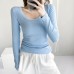 High-Elastic Premium Cotton U-Neck Long Sleeve Fitted Top for Women