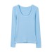 High-Elastic Premium Cotton U-Neck Long Sleeve Fitted Top for Women