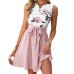 Chic Retro Polka Dot Floral Print Short Sleeve Round Neck Slim Fit Knee-Length Dress