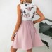 Chic Retro Polka Dot Floral Print Short Sleeve Round Neck Slim Fit Knee-Length Dress