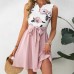 Chic Retro Polka Dot Floral Print Short Sleeve Round Neck Slim Fit Knee-Length Dress