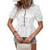 Charming Solid Color Sweet Round Neck Tied Lace Puff Sleeve Short Sleeve Blouse