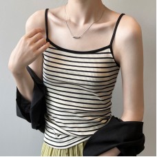Elegant Stripe Tank Top  Casual Wear Slim Fit Versatile Cotton Innerwear