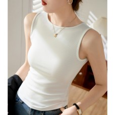 High Elastic Ribbed Cotton Wide Strap Sleeveless Tank Casual Inner Layer Solid Color