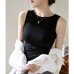 High Elastic Ribbed Cotton Wide Strap Sleeveless Tank Casual Inner Layer Solid Color